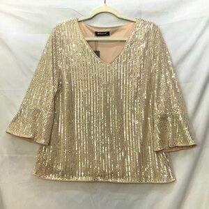 Allegra K Gold Sequin Blouse